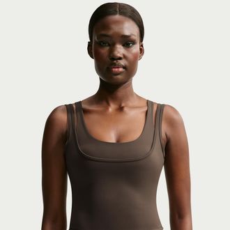 Nike Womens SKIMS Matte Double-Strap Scoop Tank Top in Brown | IR5027-233
