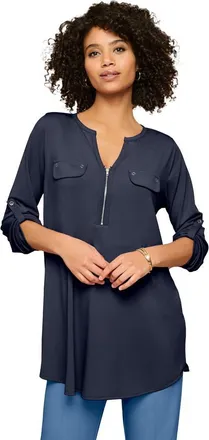 Roaman's Zip Front Ultrasmooth Fabric Tunic in Navy at Nordstrom, Size 32