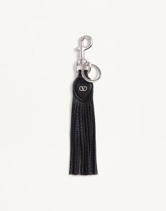 Valentino Garavani Valentino Garavani Vlogo Signature Key Ring In Grainy Calfskin And Metal Man BLACK UNI