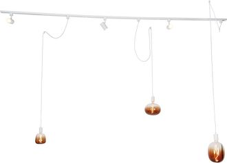 QAZQA Moderno Sistema De Carril Monof&aacute;sico Con 3 Focos Y L&aacute;mparas Colgantes Blanco - Cavalux Jeana Acero Alargada Adecuado Para Led Max. 3 X 15 Watt - Qazqa