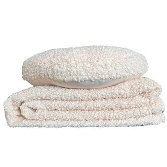 Alo Home Pack manta 130x170 cm + coj&iacute;n 45cm redondo borreguito blanco roto