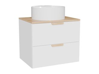 Vente-Unique Mueble de ba&ntilde;o suspendido con lavabo sobre encimera redondo - Blanco - A60 cm - AVORELI