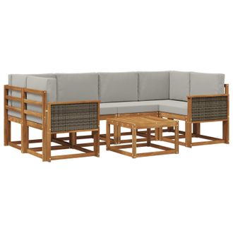 vidaXL Conjunto De Sof&aacute;s De Exterior 5 Pcs Natural Y Gris Claro Vidaxl