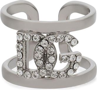 Dolce & Gabbana rhinestone-embellished logo ring - women - Brass/glass - S - Silver