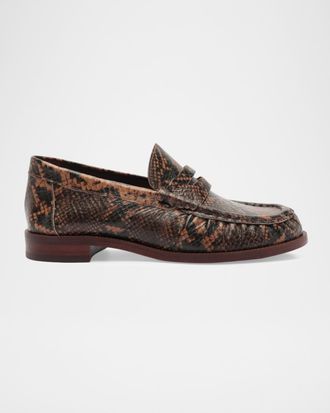 Schutz Tyche Snake-Printed Leather Penny Loafers