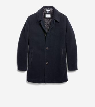 Cole Haan Mens Wool Blend Car Coat - Blue Size Small