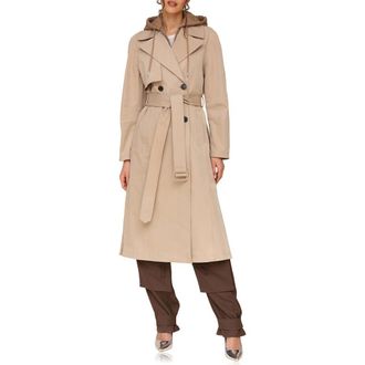 Avec Les Filles Double Breasted Trench Coat with Hooded Quilted Dickey in Khaki at Nordstrom Rack, Size X-Large