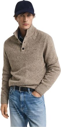 GANT Truien & Vesten, Heren, Bruin, 5Xl, Wol, Wollen Blend Nepps Trui met Halve Knoopsluiting