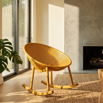 Dmora Silla Phunt, Mecedora, Adecuada Para Interior/exterior, Estructura De Pl&aacute;stico, Naranja