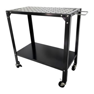 Relaxdays Relaxdays Mesa De Trabajo Con Ruedas, Placa Perforada, Hbt 91,5 X 88 X 46 Cm, Taller, Acero, Negro