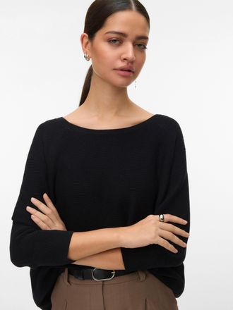 Vero Moda Strickpullover VERO MODA VMNEW NORA 3/4 BOATNECK PULLOVER NOOS, Damen, Gr. XS, schwarz, Strick, Obermaterial: 100% Baumwolle, unifarben, regular fit n