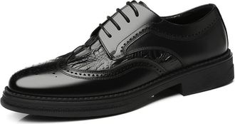 Generic Oxford Dress Shoes for Men Lace Up Derby Shoes Brogue Embossed Wing tip Crocodile Embossed Leather Anti-Slip Rubber Sole Block Heel Slip Resistant(Bla