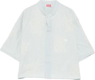 Kenzo Cartoon Cropped Shirt - Dames - Overhemden - Blauw - M - Katoen - Overhemden