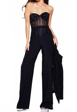 Jovani Corset Beaded Jumpsuit In Black