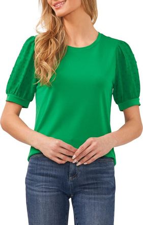 CeCe by Cynthia Steffe Puff Sleeve Mixed Media Top in Green at Nordstrom, Size Small