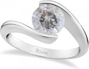 Allurez Tension Set Solitaire Salt & Pepper Diamond Engagement Ring 14k White Gold 0.50ct