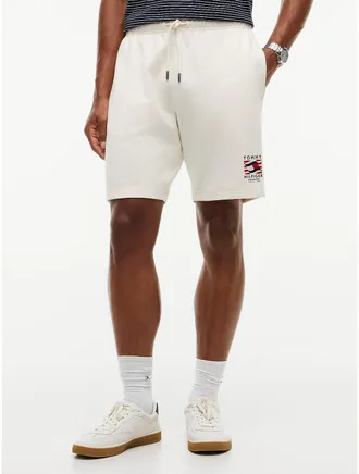 Tommy Hilfiger Mens Regular Fit Wavy Flag Logo Sweatshort - Ivory Petal - S