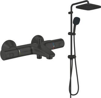 GROHE Pack Mezclador Termost&aacute;tico Para Ba&ntilde;o/ducha Grohe Quickfix Precision Start + Columna De Ducha Grohe Vitalio Comfort250 Con Desviador, Negro Mate