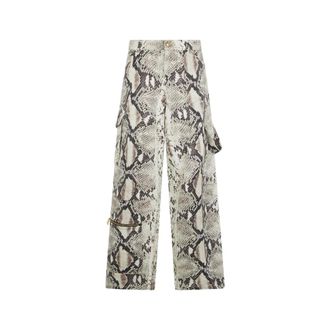 Roberto Cavalli Wide Trousers, female, Brown, Size: 2XS Rock Cargo Jeans With Python Print