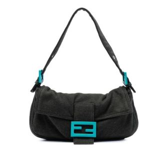Fendi Pre-owned Shoulder Bags, female, Green, Size: ONE SIZE Pre-owned Wool Shoulder Bag