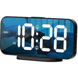 OEM Reloj De Espejo Digital Led Con Funci&oacute;n De Despertador (17 Cm) - Con 2 Puertos Usb, Doble Alarma, Funci&oacute;n De Repetici&oacute;n Y Dise&ntilde;o Moderno Para El Dormi