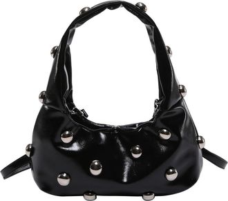 Generic Women PU Rivet Shoulder Bag Trendy Underarm Bag Solid Color Fashion Tote Handbag Adjustable Strap Punk Style Satchel Purse Outdoor Travel Bag (Black)
