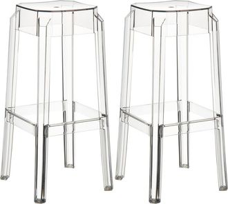 Clp Set de 2 taburetes de bar con reposapi&eacute;s en pl&aacute;stico transparente