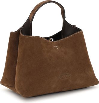 Tod's Womens Handbag Suede Calf Leather Brown Shoulder Bags