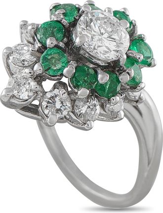 Luxury Bazaar 14K White Gold 0.90ct Diamond and Emerald Ring MF21-080426