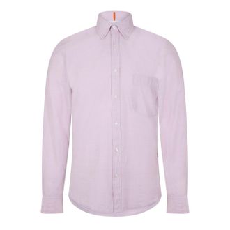 HUGO BOSS Mens Long Sleeve Oxford Shirt in.Open Purple - Size Small