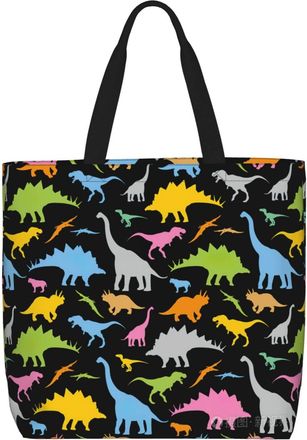 Generic Women Handbag Black And White Dinosaur Skeleton Pattern Women Beach Bag Lightweight Reusable Shoulder Bags, For Christmas, Birthday, Gym, Wedding, Hol