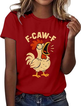 Generic F-CAW-F Funny T-Shirt for Womens Scream Chicken Humor Summer Tops Crazy Screaming Chicken F CAW F Tshirts Short Sleeve Crew Neck Tee Shirts Female Str