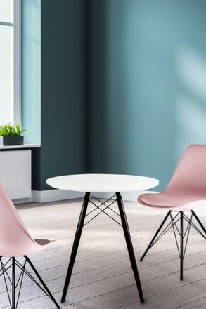 Fusion Living Soho Small White Circular Dining Table with Black Wood Legs