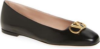 Valentino Garavani VLOGO Ballerina Flat in Black at Nordstrom, Size 10.5Us