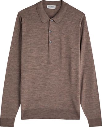 John Smedley Belper Wool Polo Shirt - Taupe - S