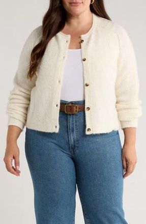 Treasure & Bond Rolled Crewneck Cardigan in Ivory Dove at Nordstrom Rack, Size 2X