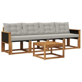 vidaXL Conjunto De Sof&aacute;s De Exterior 5 Pcs Natural Y Gris Claro Vidaxl