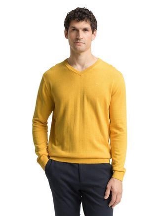 Tom Tailor V-Ausschnitt-Pullover TOM TAILOR, Herren, Gr. 3XL, classic gelb melange, Strick, Obermaterial: 100% Baumwolle, meliert, regular fit normal, V-Ausschni