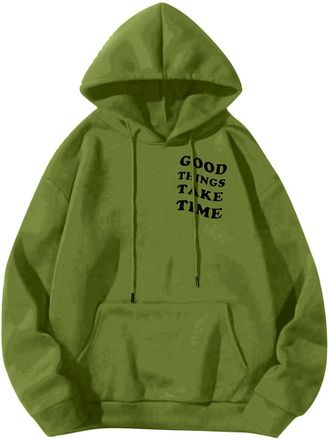 Generic Hoodie for Men Loose Fit Letter Printed Long Sleeved Sweatshirt Drawstring Hoody Tops Winter Casual Comfortable Sport Sweater Green