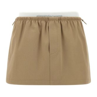 Alexander Wang Rokken, Dames, Beige, XS, Katoen, Logo Minirok in Twill Mid-Rise