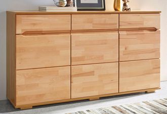 HOME AFFAIRE Sideboard »Vetro,150cm breit,40 cm tief, Fronten Massivholz,6 Fächer« Kernbuche massiv, Holzwerkstoff, 3Türen,3 Schubladen, Griffmulden