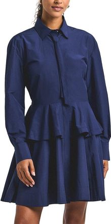 Derek Lam Azuren Cotton Poly Peplum Shirt Dress With Tie