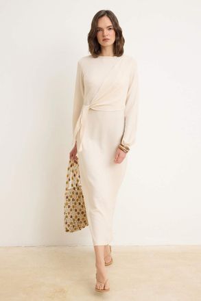 Trendyol Modest Dames Ecru Effen Maxi Lang Casual Double-breasted Modest Jurken