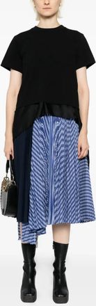 sacai Womens Combo Satin & Cotton T-Shirt In Black