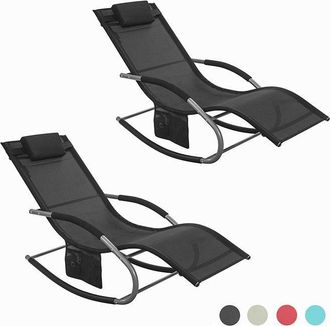 SoBuy Set De 2 Mecedoras, Jard&iacute;n Mecedora Con Reposapi&eacute;s, Hamaca De Jard&iacute;n, Tumbona Ergon&oacute;mica, Negro, Ogs28-schx2 Sobuy Es