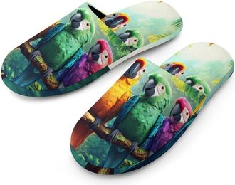 Generic Parrot Bird Colorful Mens Slippers Warm Non-Slip Houes Shose Spa Slipper for Home Bedroom