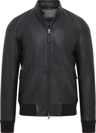 Infinity Leather Mens Black Retro Leather Bomber Jacket - Adak
