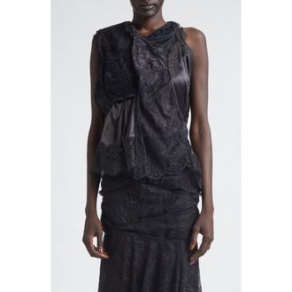 Junya Watanabe Mixed Lace, Satin & Knit Top in Black at Nordstrom, Size Large