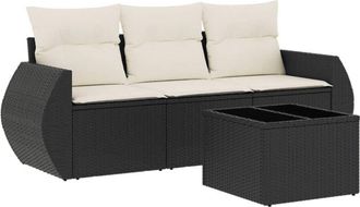 vidaXL Juego De Sof&aacute;s Jard&iacute;n 4 Pzas Con Cojines Rat&aacute;n Sint&eacute;tico Negro Vidaxl