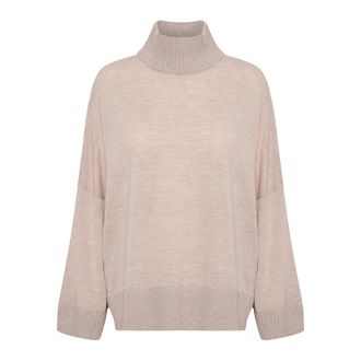 Inwear Gezellige Oatmeal Melange Pullover Trui - Dames - Coltruien - Bruin - M - Truien & Vesten